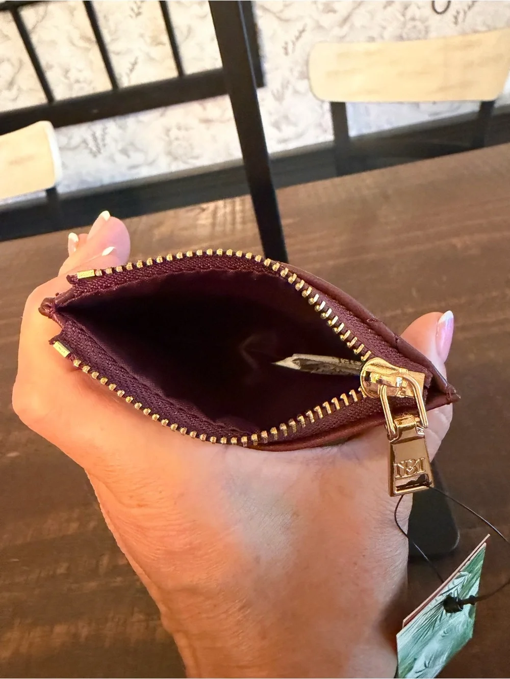 Badgley Mischka Quilted Plum Short Card Wallet with Gold Hardware